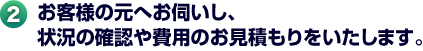 お客様の元へお伺いし、状況の確認や費用のお見積もりをいたします。